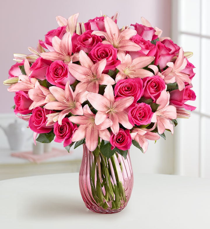 Deluxe Pink Rose and Lily Bouquet