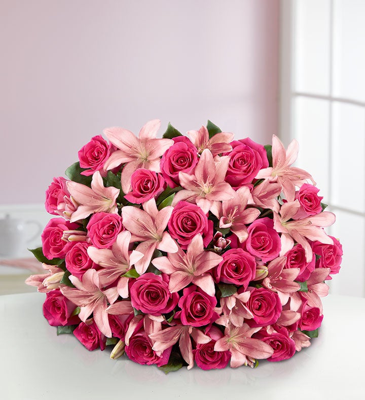 Deluxe Pink Rose and Lily Bouquet